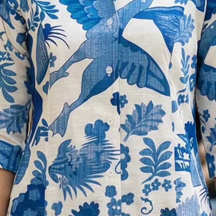 Women printed three quarter sleeve a-line dress