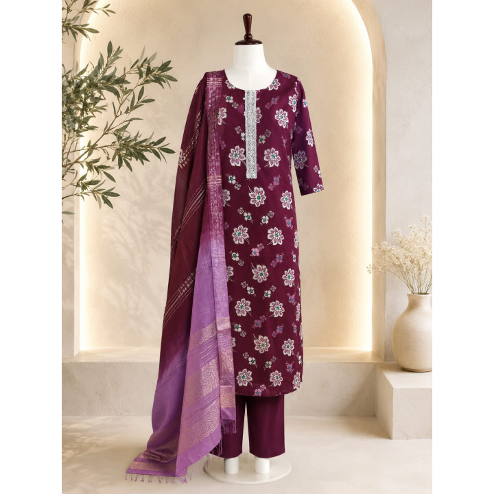 Elegant Maroon Foral  Printed Salwar Set