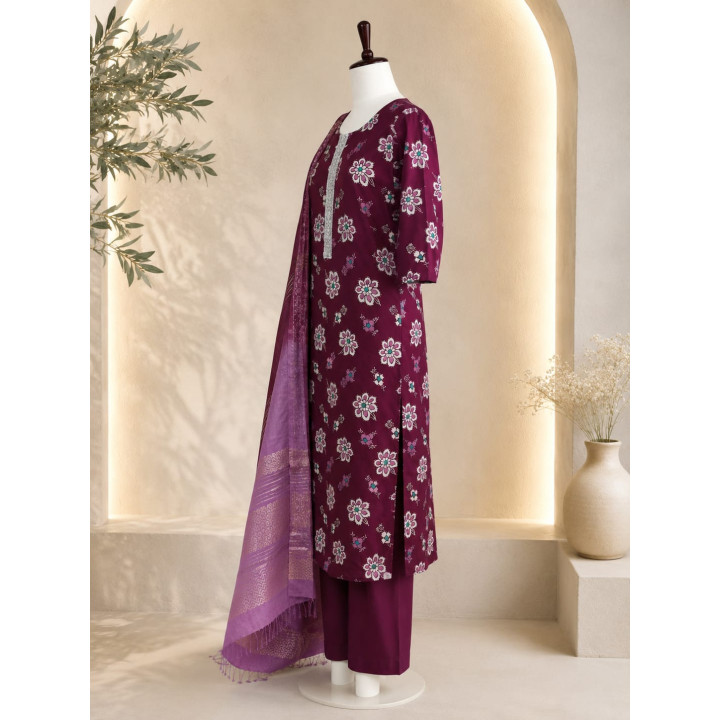 Elegant Maroon Foral  Printed Salwar Set