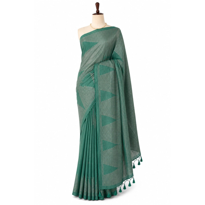 PREMIUM GREEN LINEN SAREE