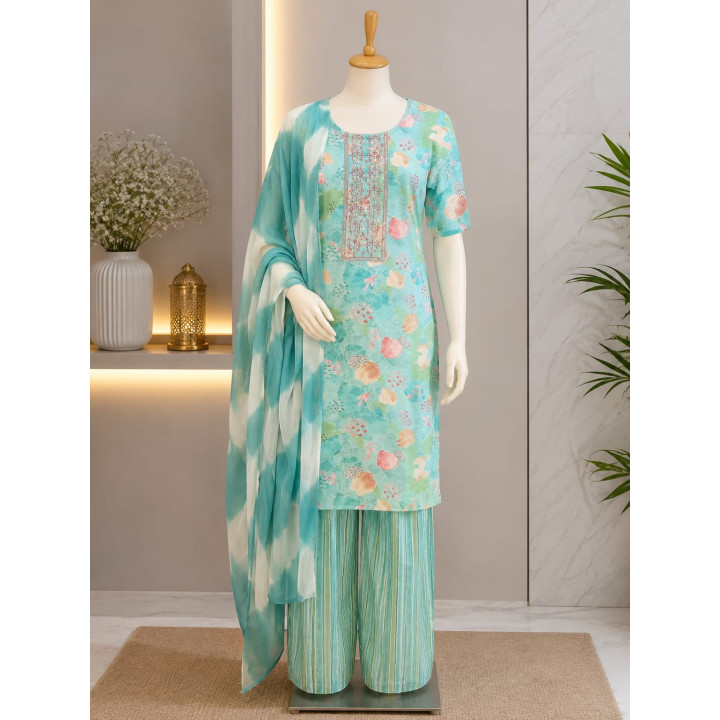 Elegant Aqua Floral Salwar Set