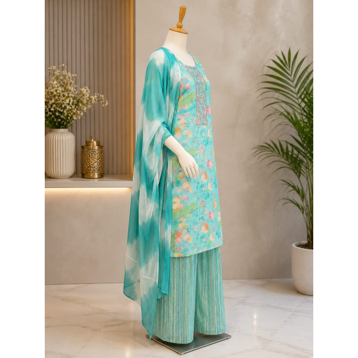 Elegant Aqua Floral Salwar Set