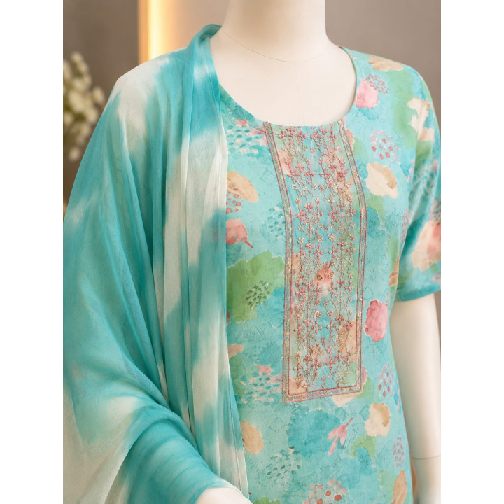 Elegant Aqua Floral Salwar Set
