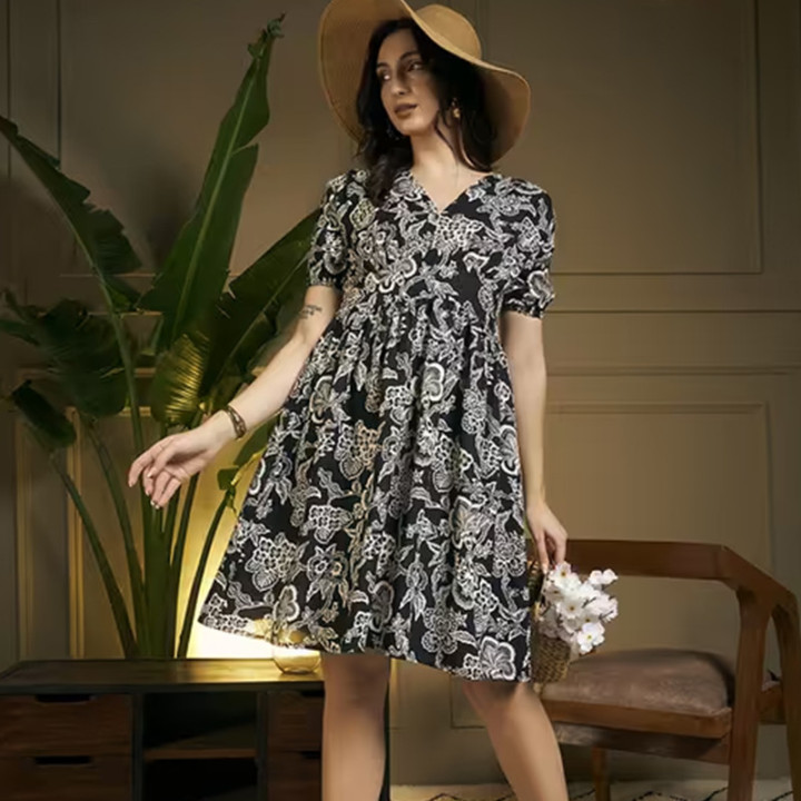 Women floral print collared shirt dress